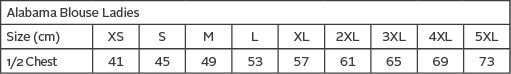 Alabama Blouse Ladies — official Barron size guide
