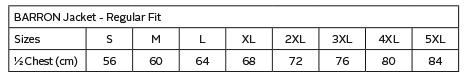 Beacon Jacket — official Barron size guide