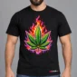 Blazing Leaf on a model wearing a black graphic T-shirt with C63s.com hem branding