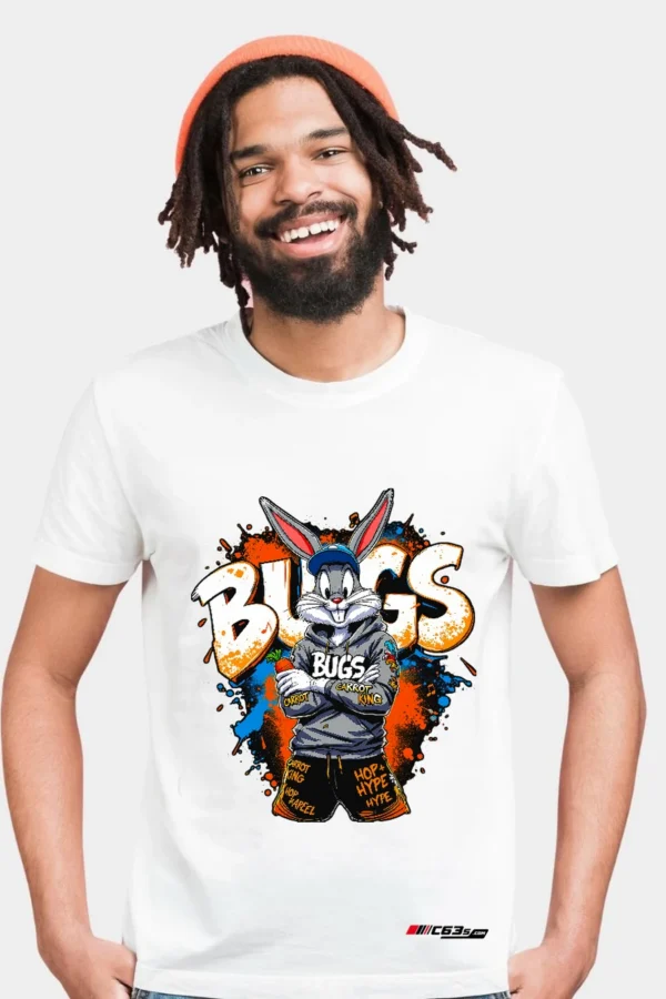 Bugs Street King graphic T-shirt — White front view on the catalogue model