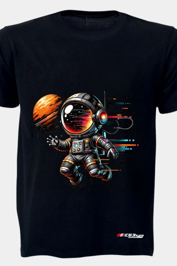 Cosmic Drifter graphic T-shirt — Black shirt-only front view showing the design