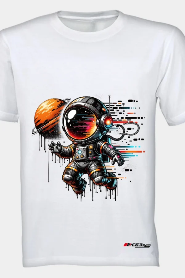 Cosmic Drifter graphic T-shirt — White shirt-only front view showing the design