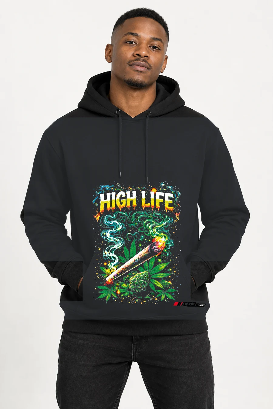High Life Pullover Hoodie — charcoal melange front view