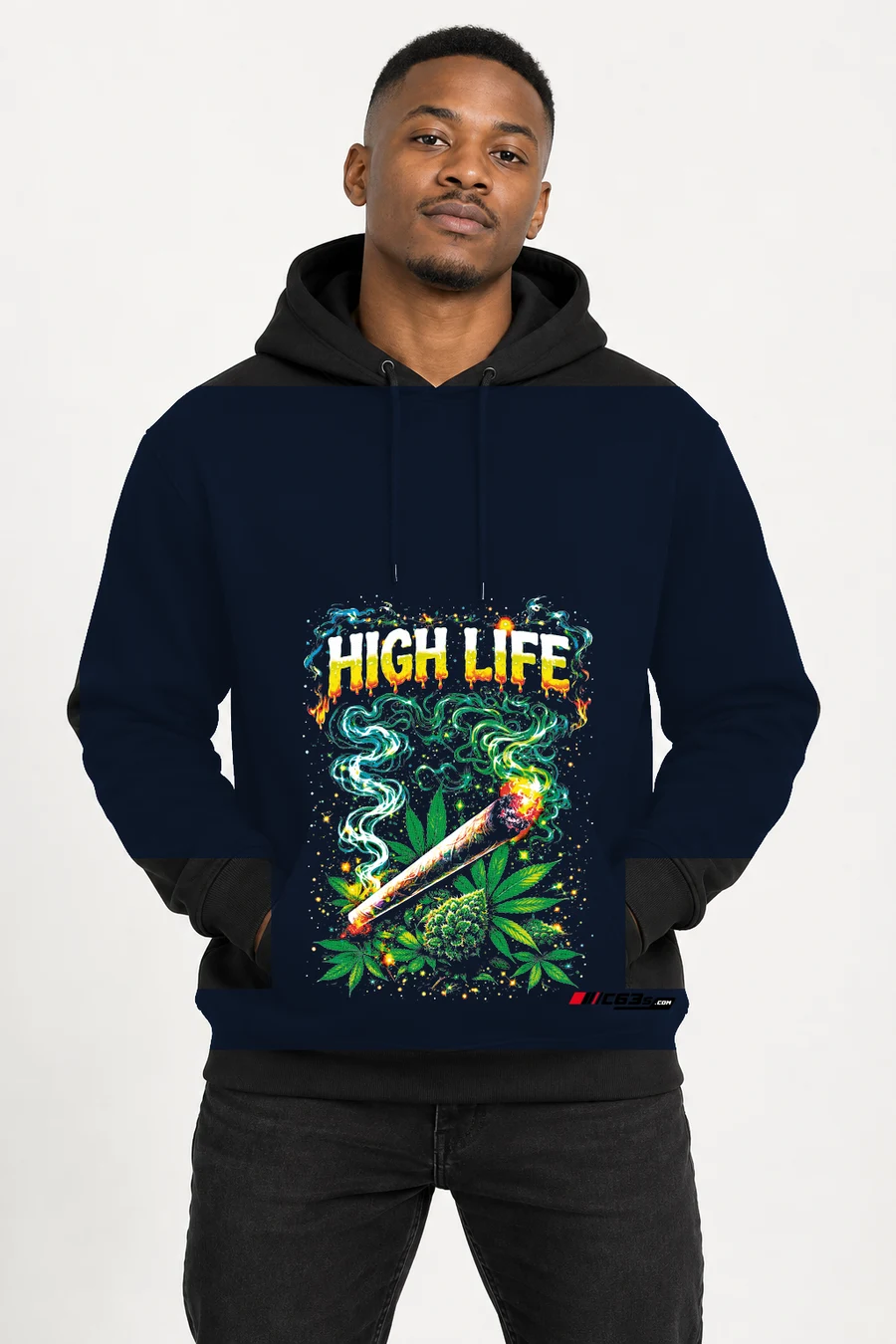 High Life Pullover Hoodie — navy front view