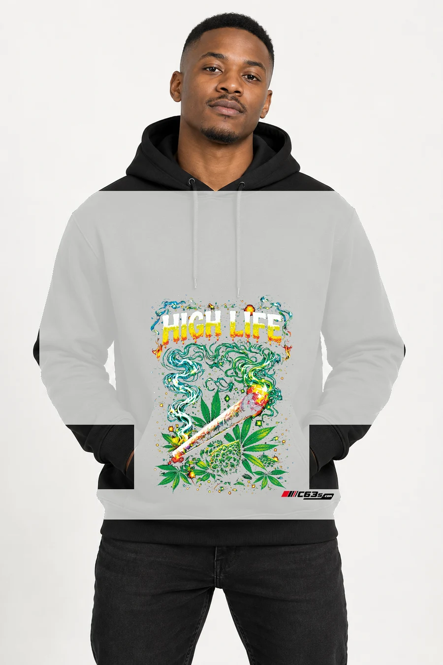 High Life Pullover Hoodie — white front view