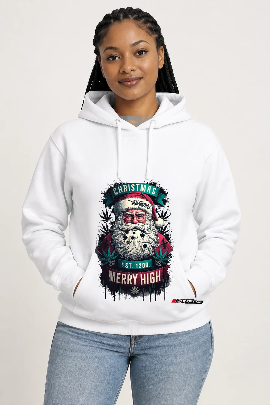 Merry High Pullover Hoodie — grey melange front view