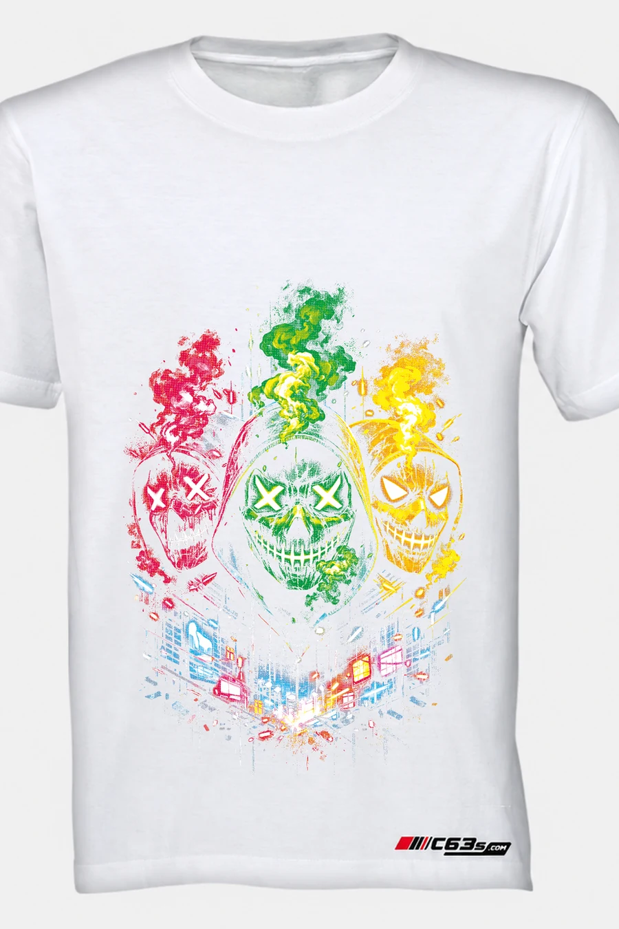 Neon Skull Trio Graphic T-Shirt — grey melange front view
