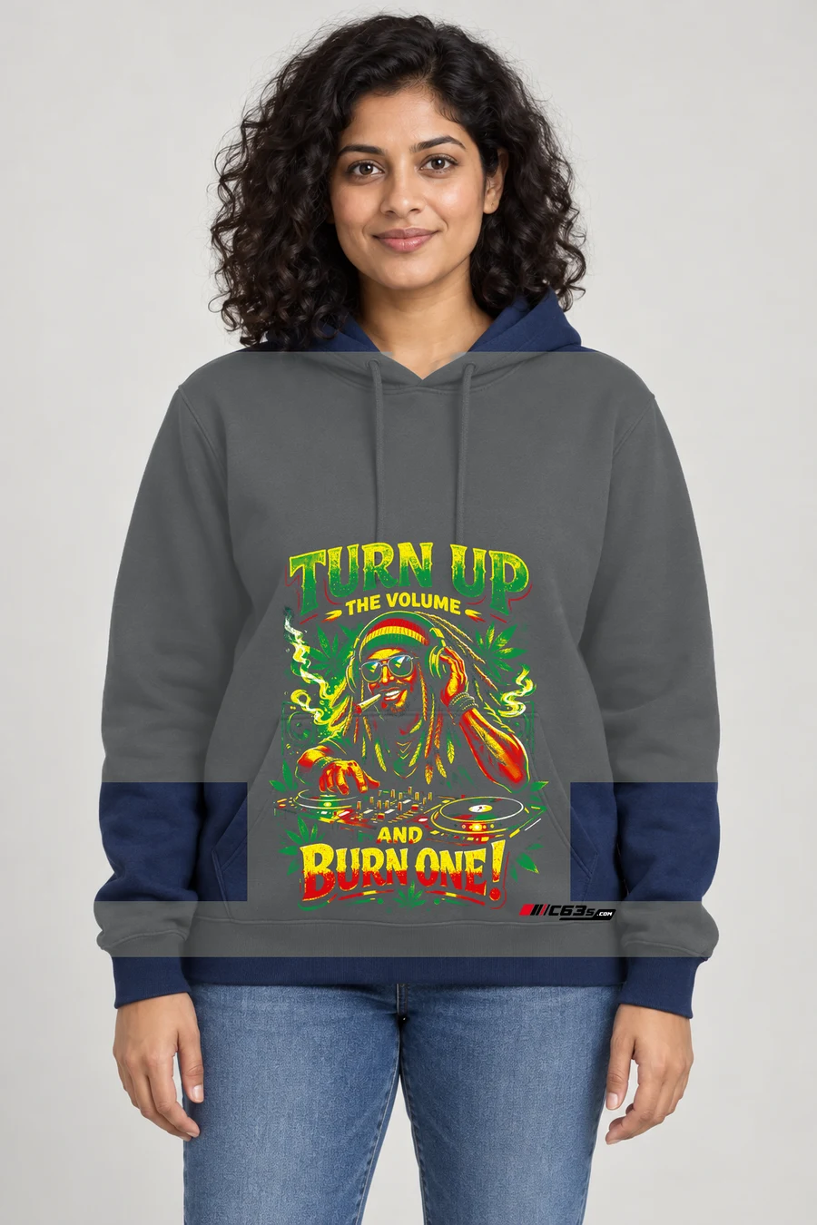 Turn Up and Burn One Pullover Hoodie — grey melange front view