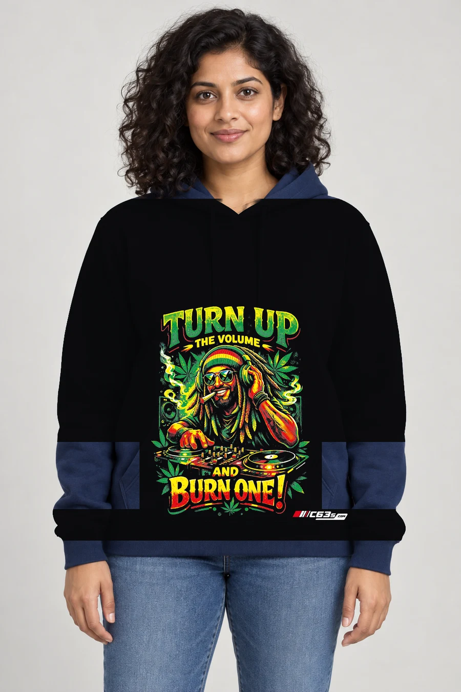 Turn Up and Burn One Pullover Hoodie — model front view