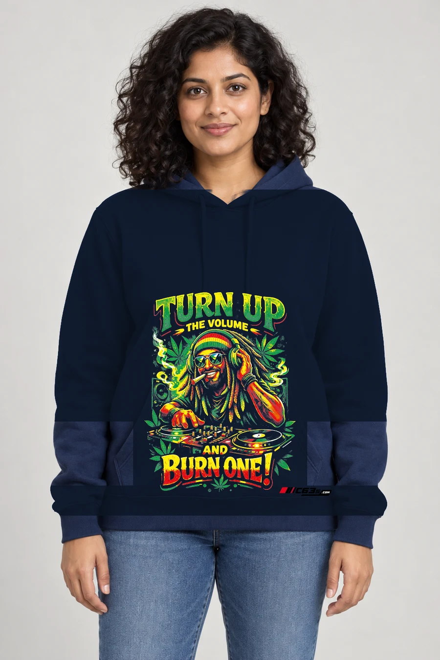 Turn Up and Burn One Pullover Hoodie — navy front view