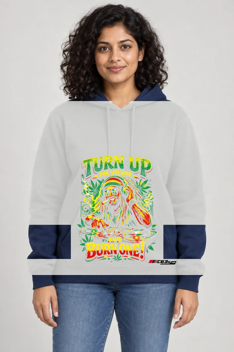 Turn Up and Burn One Pullover Hoodie — white front view
