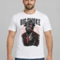 Big Smoke on a white tee — model front view