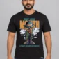 Shut Your Mouth on a black tee — model front view