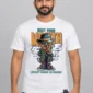 Shut Your Mouth on a white tee — model front view