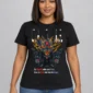 Three Eyed Gangster on a black tee — model front view