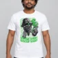 Uncle High on a white tee — model front view