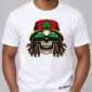 Weed Rasta Skull on a white tee — model front view