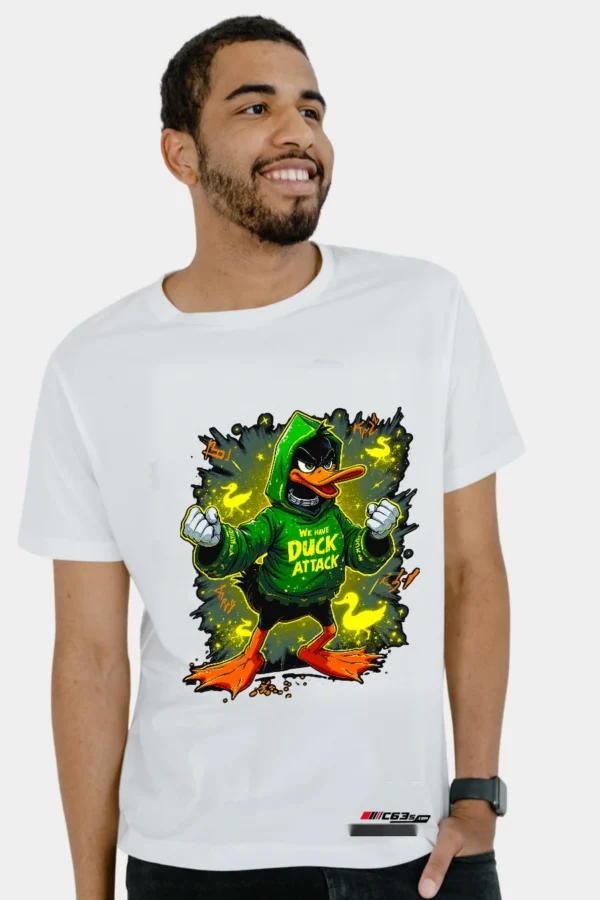 Duck Attack graphic T-shirt — White front view on the catalogue model