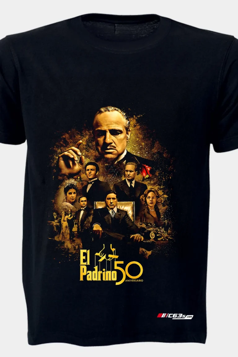 El Padrino — Family & Power graphic T-shirt — Black shirt-only front view showing the design
