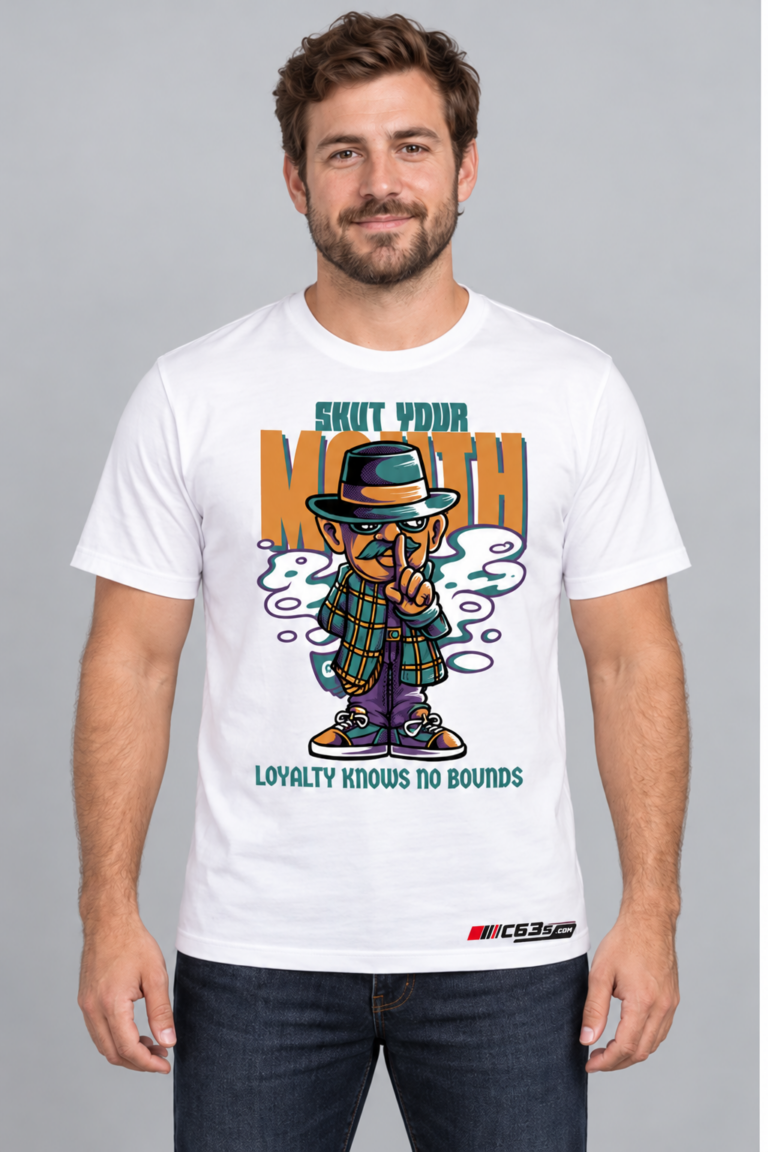 Shut Your Mouth with embroidered C63s.com master logo