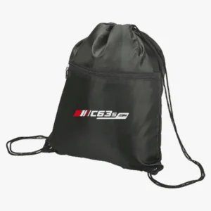 C63s Drawstring Sport Bag with Zip Pocket 210D — C63s logo branding preview; custom branding quoted separately
