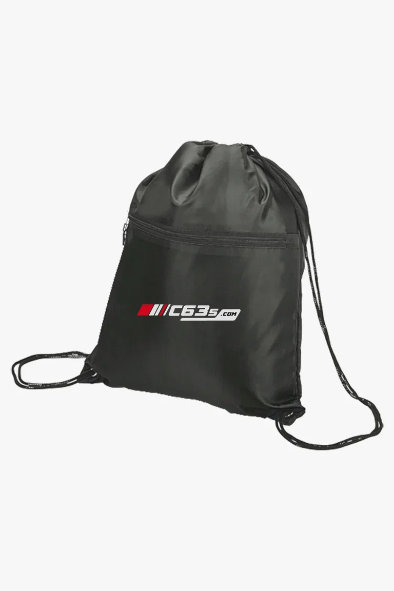 C63s Drawstring Sport Bag with Zip Pocket 210D — C63s logo branding preview; custom branding quoted separately