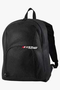 C63s Puffed Front Pocket Backpack — C63s logo branding preview; custom branding quoted separately