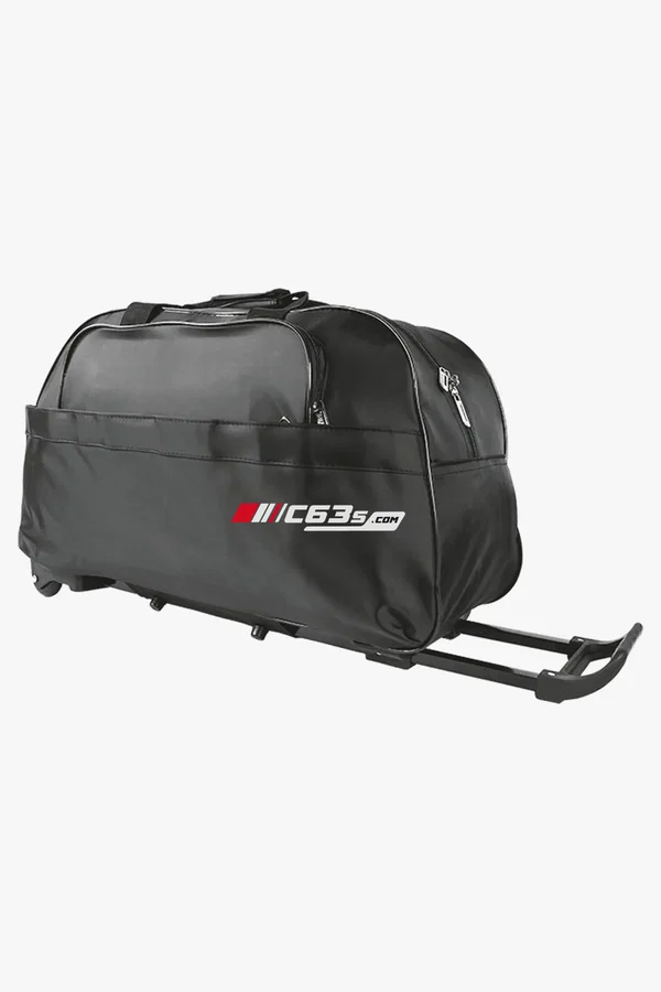 C63s Voyage Wheeled Duffle — C63s branding preview C63s Voyage Wheeled Duffle — C63s logo branding preview; custom branding quoted separately