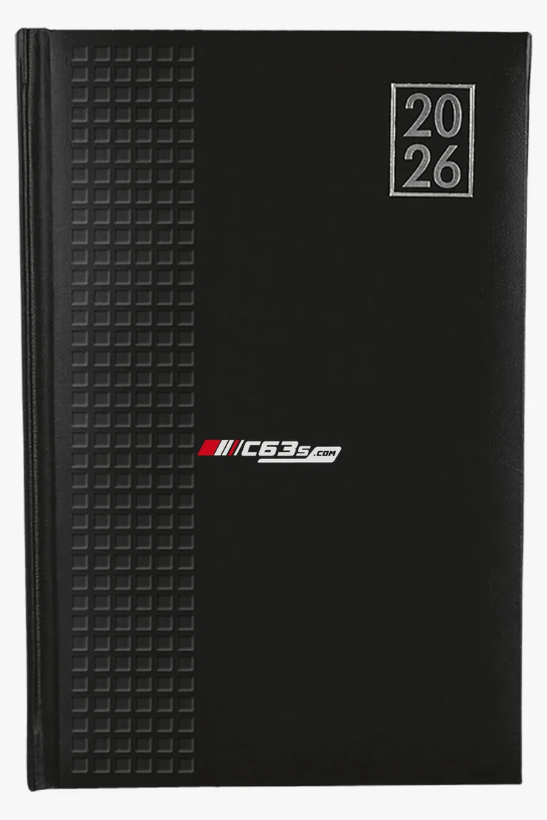 C63s 2026 Embossed Square A5 Diary — C63s logo branding preview; custom branding quoted separately
