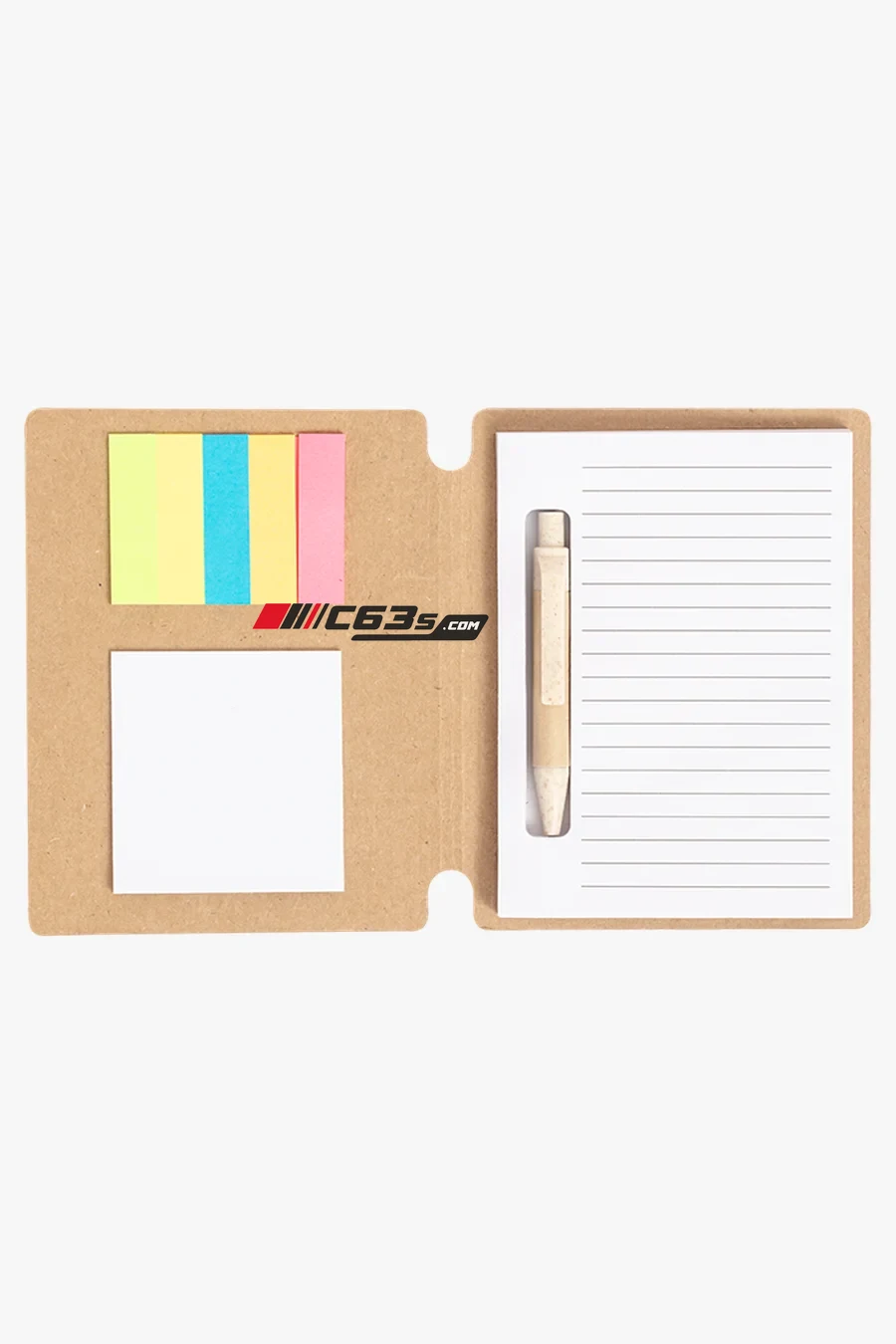 C63s Sticky Notepad Wombax — C63s logo branding preview; custom branding quoted separately