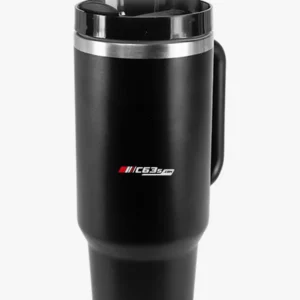 C63s 1.2L Travel Tumbler — C63s logo branding preview; custom branding quoted separately