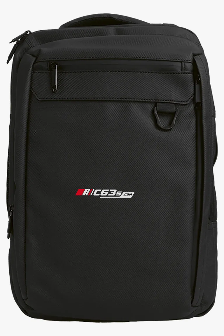 C63s BB Executive Backpack — C63s logo branding preview; custom branding quoted separately