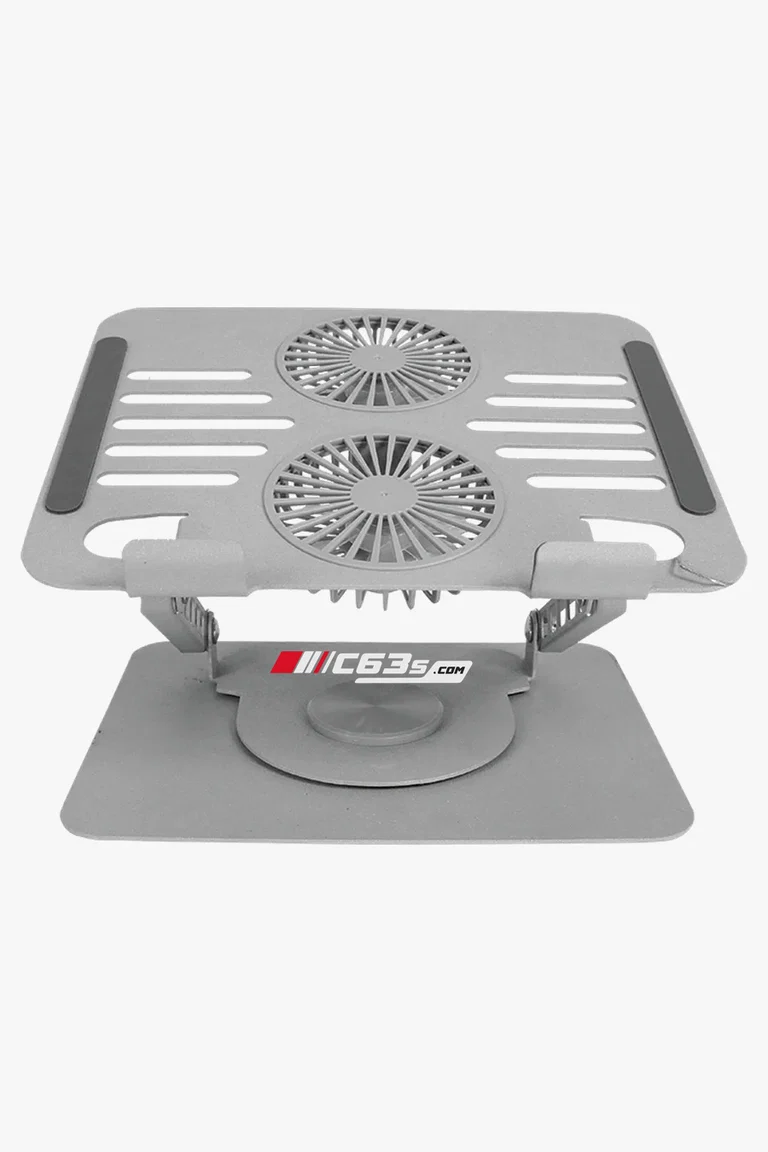 C63s Adjustable Laptop Stand — C63s logo branding preview; custom branding quoted separately