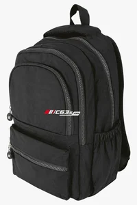 C63s Urban Double Front Pocket Backpack — C63s logo branding preview; custom branding quoted separately