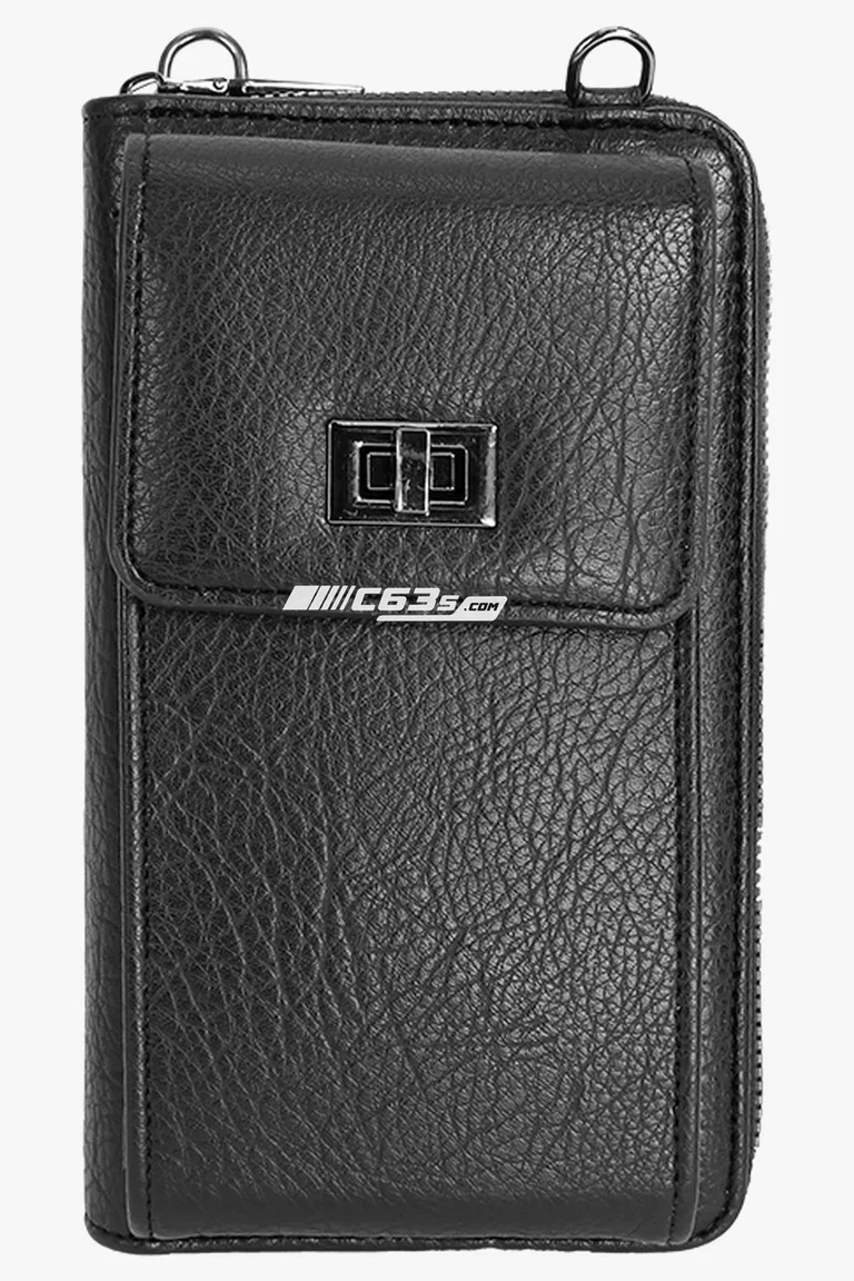 C63s Cell Crossbody Phone Bag — C63s logo branding preview; custom branding quoted separately