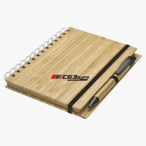 C63s Bamboo Notebook and Pen — C63s logo branding preview; custom branding quoted separately
