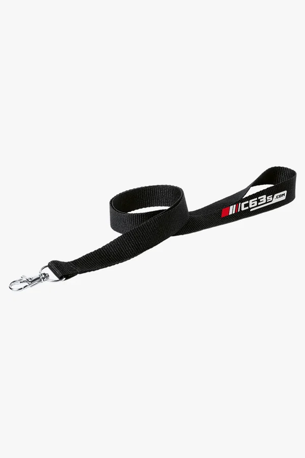 C63s Lanyard Neck — C63s logo branding preview; custom branding quoted separately