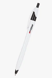 C63s Slim White Barrel Ballpoint Pen — C63s logo branding preview; custom branding quoted separately