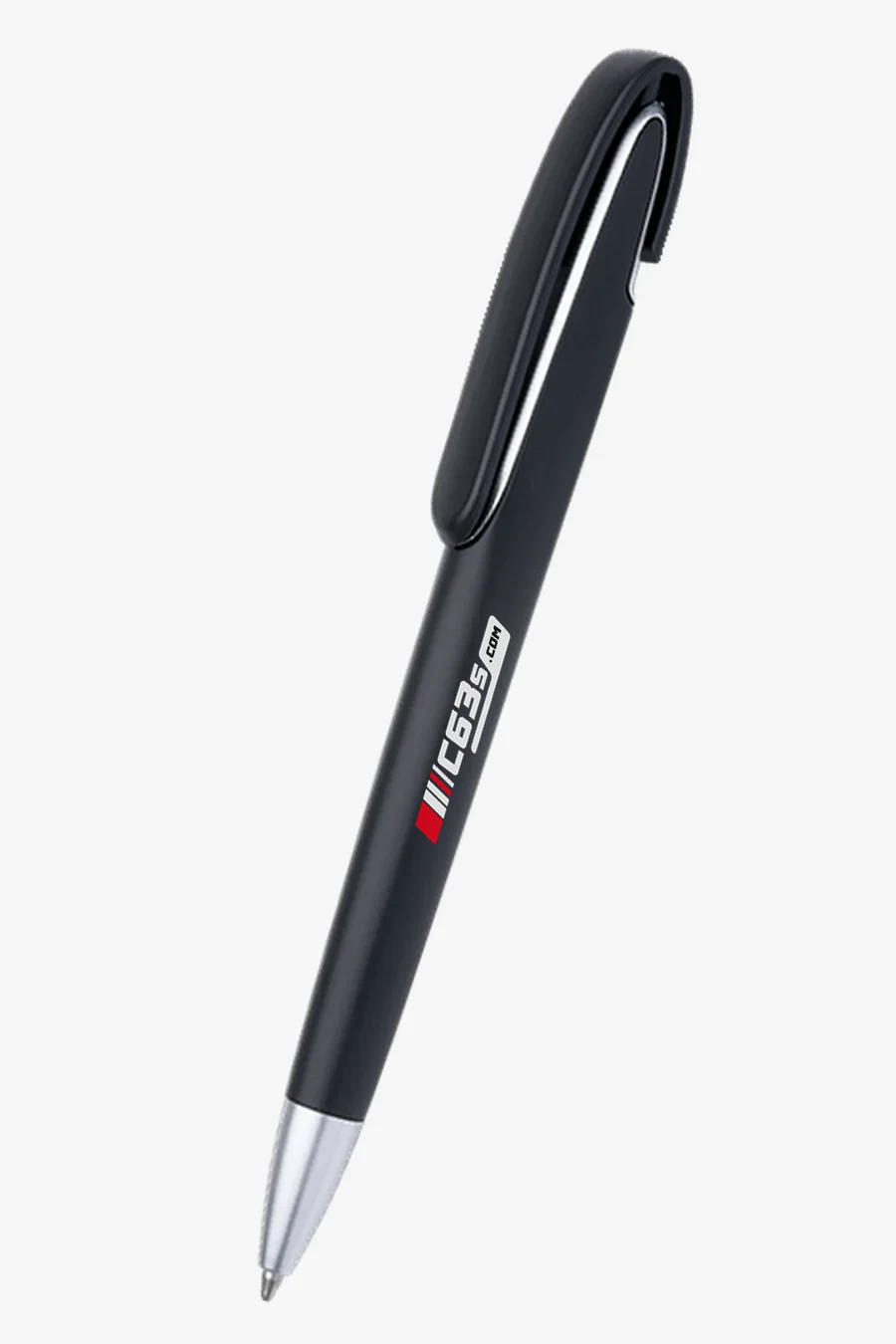 C63s Rounded Clip Ballpoint Pen — C63s logo branding preview; custom branding quoted separately
