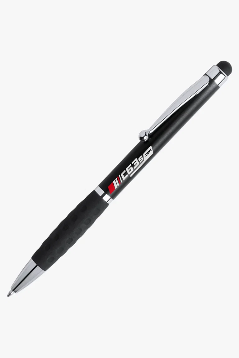 C63s Sagur Stylus Touch Ballpoint Pen — C63s logo branding preview; custom branding quoted separately