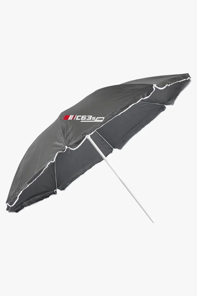 C63s Beach Umbrella — C63s logo branding preview; custom branding quoted separately