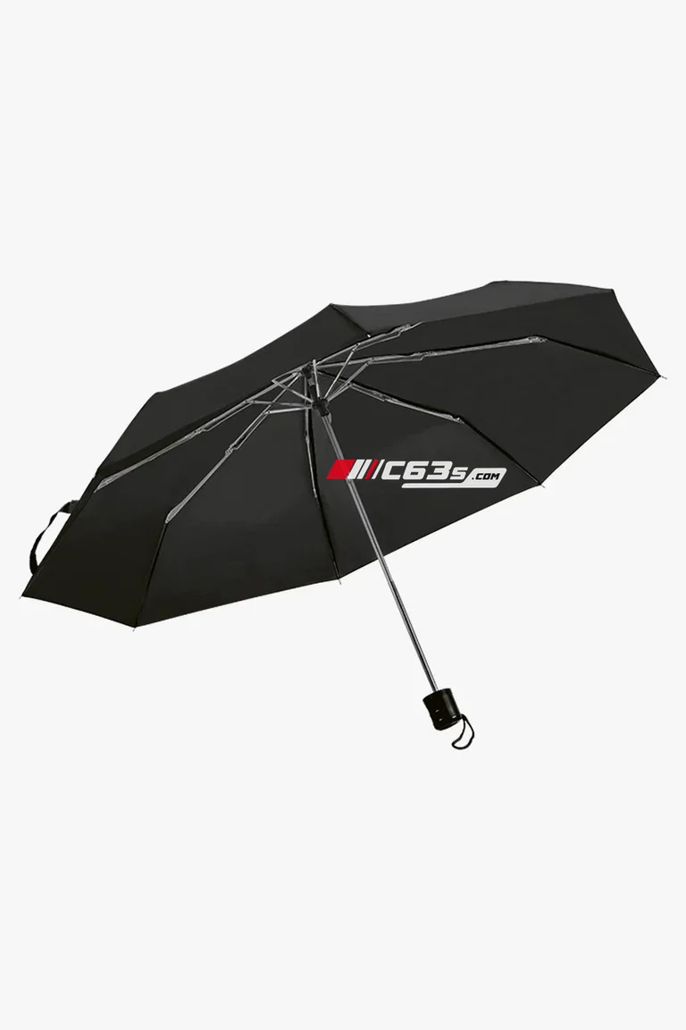 C63s Mini 3-Fold Umbrella — C63s logo branding preview; custom branding quoted separately