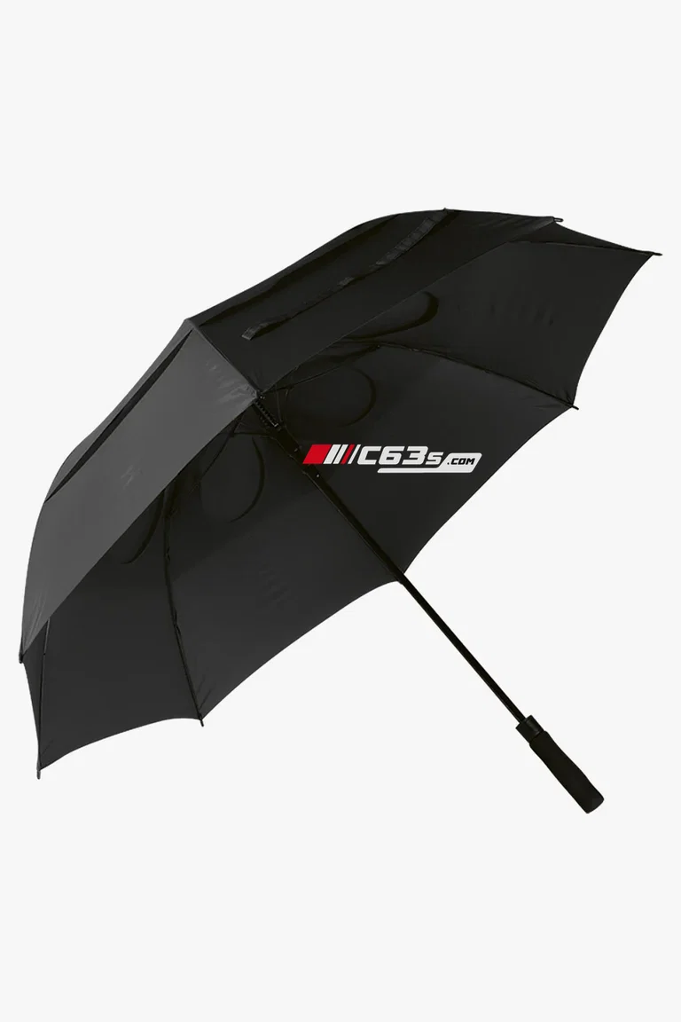 C63s Windproof Golf Umbrella — C63s logo branding preview; custom branding quoted separately