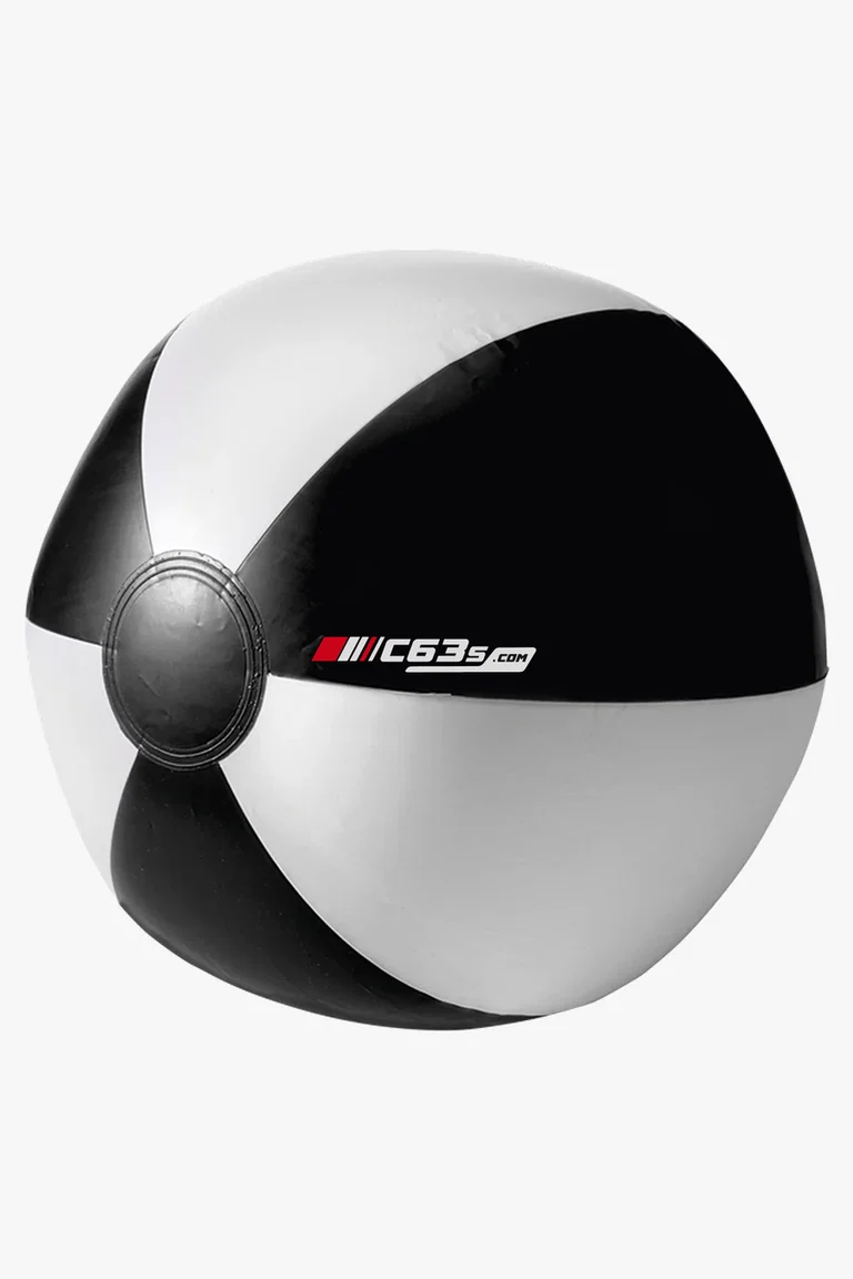 C63s Two Tone Inflatable Beach Ball — C63s logo branding preview; custom branding quoted separately