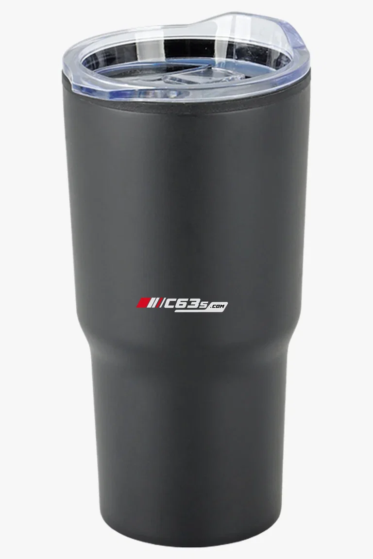 C63s 590ml Stainless Steel Mug With Clear Lid — C63s logo branding preview; custom branding quoted separately