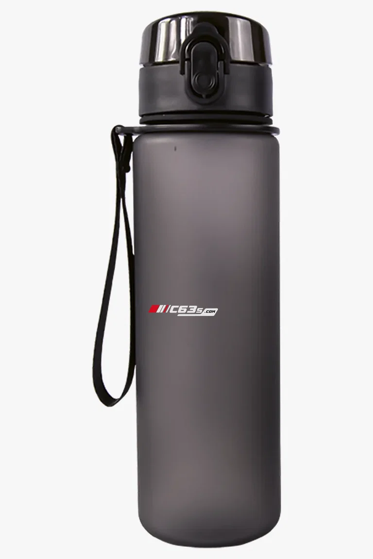 C63s 600ml Frosted Cylinder Water Bottle — C63s logo branding preview; custom branding quoted separately
