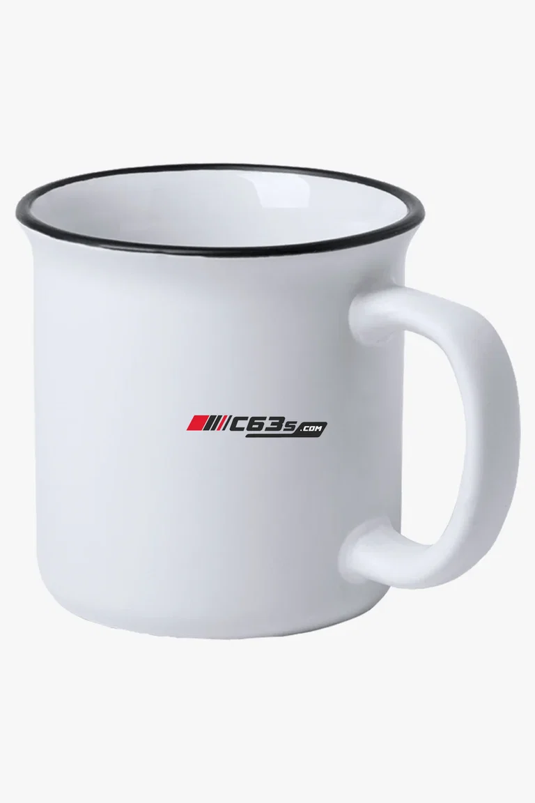 C63s 300ml Bercom Mug — C63s logo branding preview; custom branding quoted separately