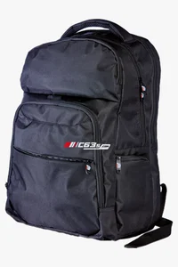 C63s Eris Backpack With Raincover — C63s logo branding preview; custom branding quoted separately
