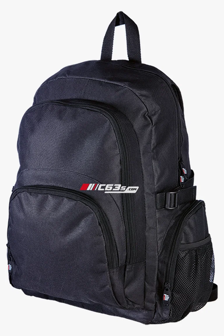 C63s Commuter Laptop Backpack — C63s logo branding preview; custom branding quoted separately