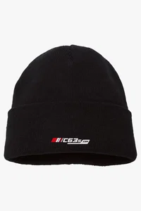C63s Knitted Beanie — C63s logo branding preview; custom branding quoted separately